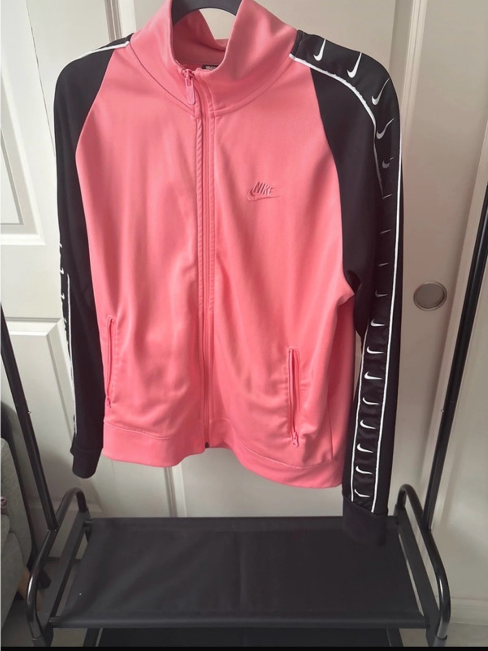 Nike Pink and Black Bomber Track Jacket with Swoosh Trim